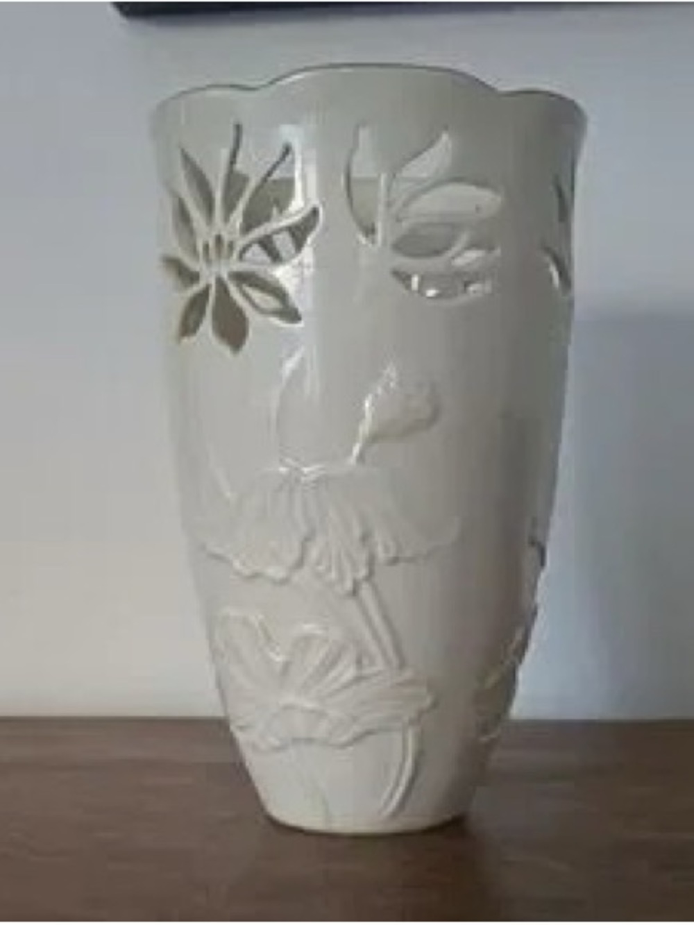 Neutral Floral Ceramic Vase - Sculpted Cutout Design
